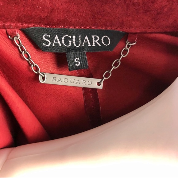 Red Suede Leather Shirt 3-Button Front Small - Picture 6 of 8